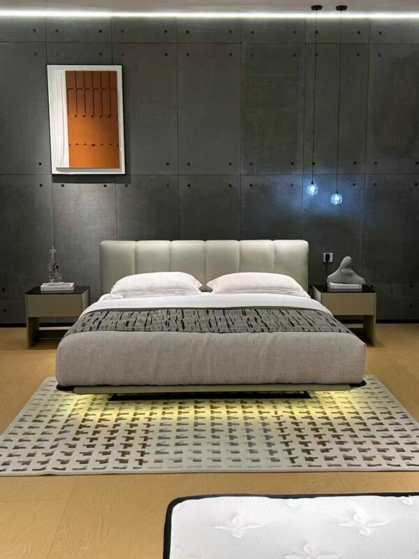 Piano‑Key Floating Upholstered Bed