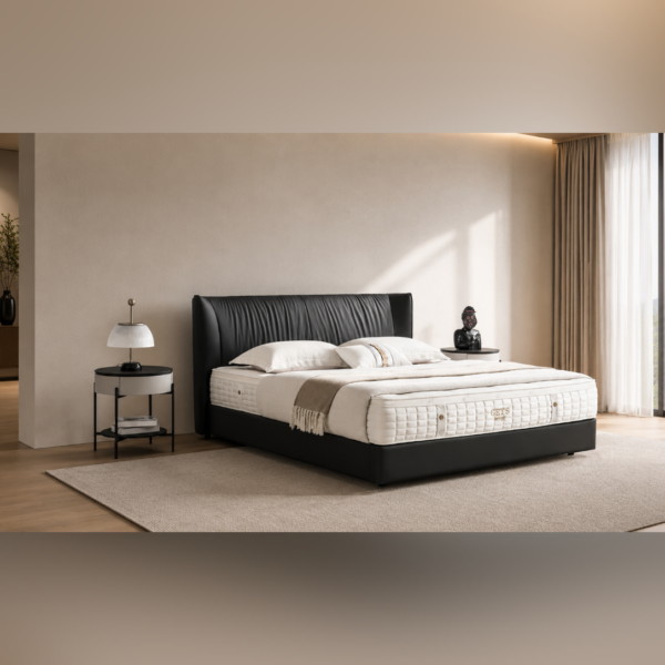 Satin‑Effect Upholstered Bed