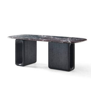 Naqiu Red Quartzite & Leather Dining Table - Image 2
