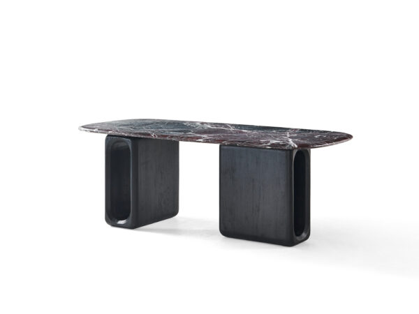 Naqiu Red Quartzite & Leather Dining Table