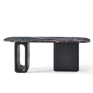 Naqiu Red Quartzite & Leather Dining Table - Image 3